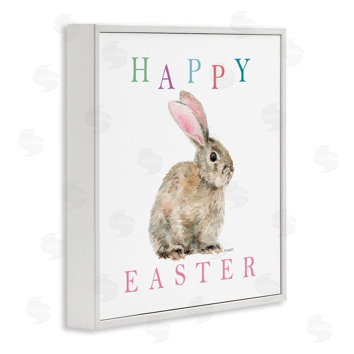 Melissa Hyatt Happy Easter Phrase with Woodland Bunny Rabbit White Framed Giclee Wall Art