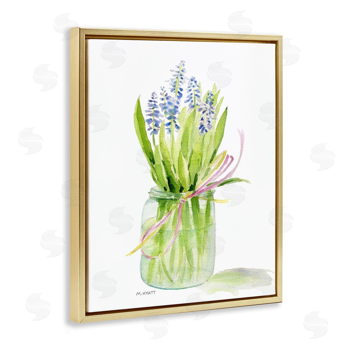 Melissa Hyatt Blue Hyacinth Flower Arrangement Classic Canning Jar Gold Floater Frame Canvas Art