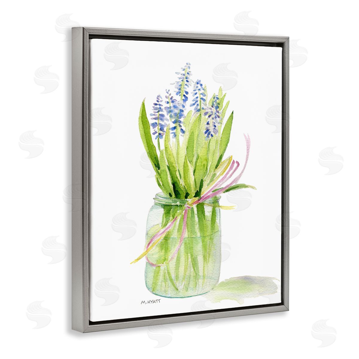 Melissa Hyatt Blue Hyacinth Flower Arrangement Classic Canning Jar Gray Floater Frame Canvas Art