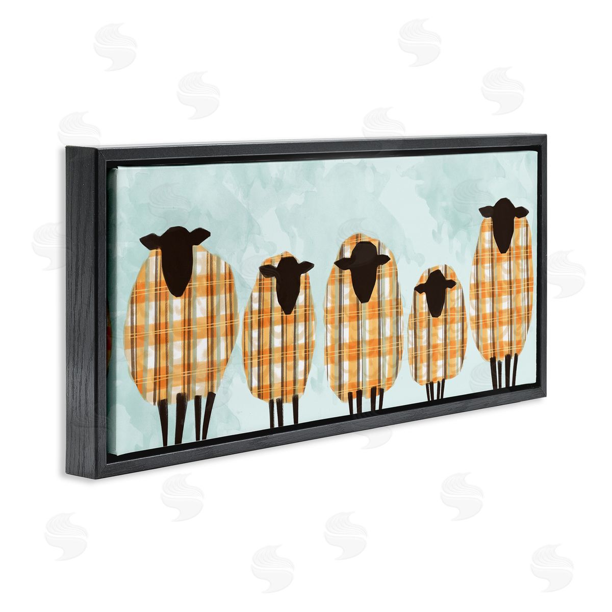 Ziwei Li Black Sheep Herd Orange Plaid Autumn Sweaters Black Floater Frame Canvas Art