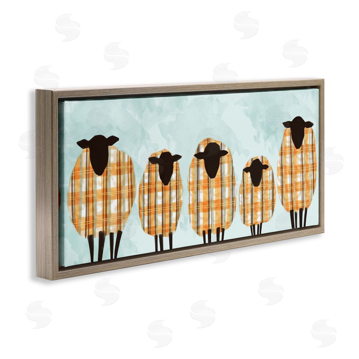 Ziwei Li Black Sheep Herd Orange Plaid Autumn Sweaters Brown Floater Frame Canvas Art