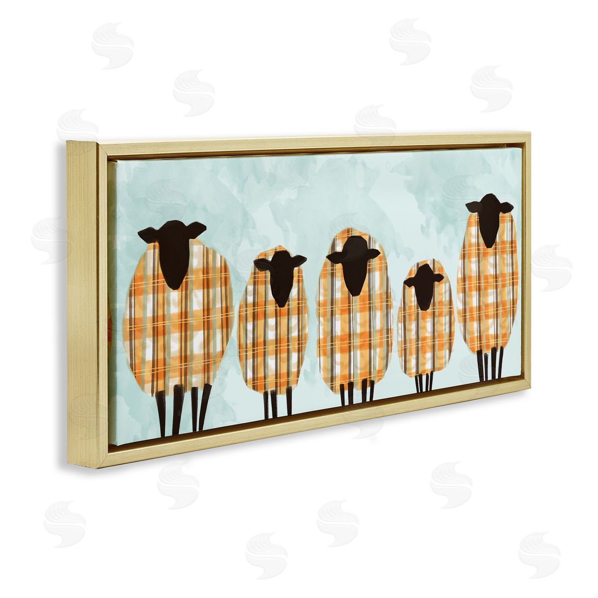 Ziwei Li Black Sheep Herd Orange Plaid Autumn Sweaters Gold Floater Frame Canvas Art