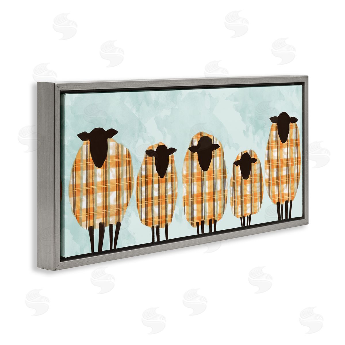 Ziwei Li Black Sheep Herd Orange Plaid Autumn Sweaters Gray Floater Frame Canvas Art