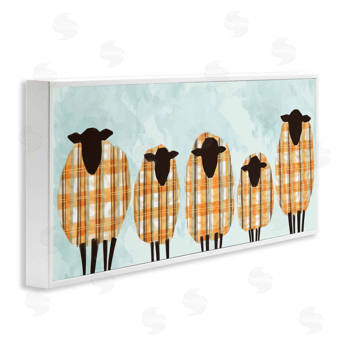 Ziwei Li Black Sheep Herd Orange Plaid Autumn Sweaters White Framed Giclee Wall Art