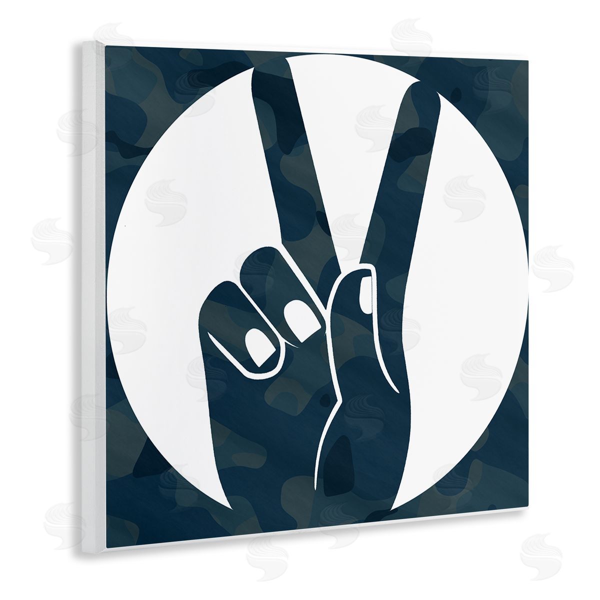 Stupell Studio Peace Sign Hand Pose Over Dark Blue Camouflage Wall Plaque Art