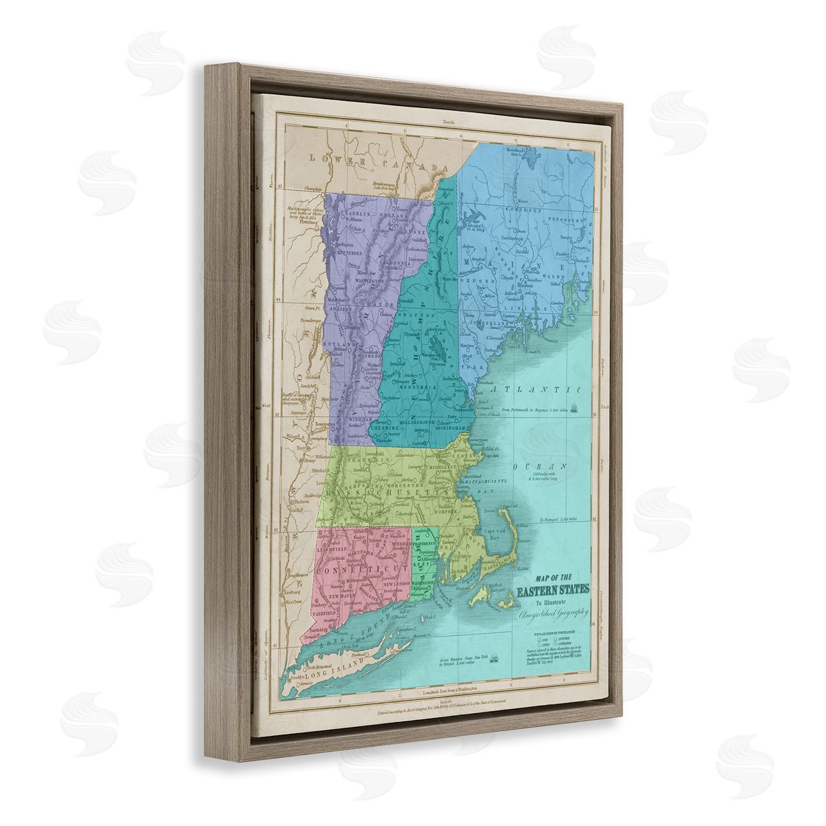 Stupell Studio Map Of Eastern States New England Border Lines Brown Floater Frame Canvas Art