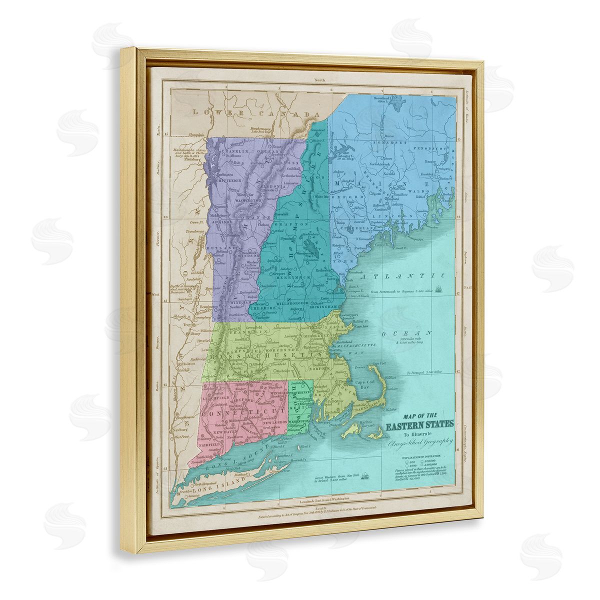 Stupell Studio Map Of Eastern States New England Border Lines Gold Floater Frame Canvas Art