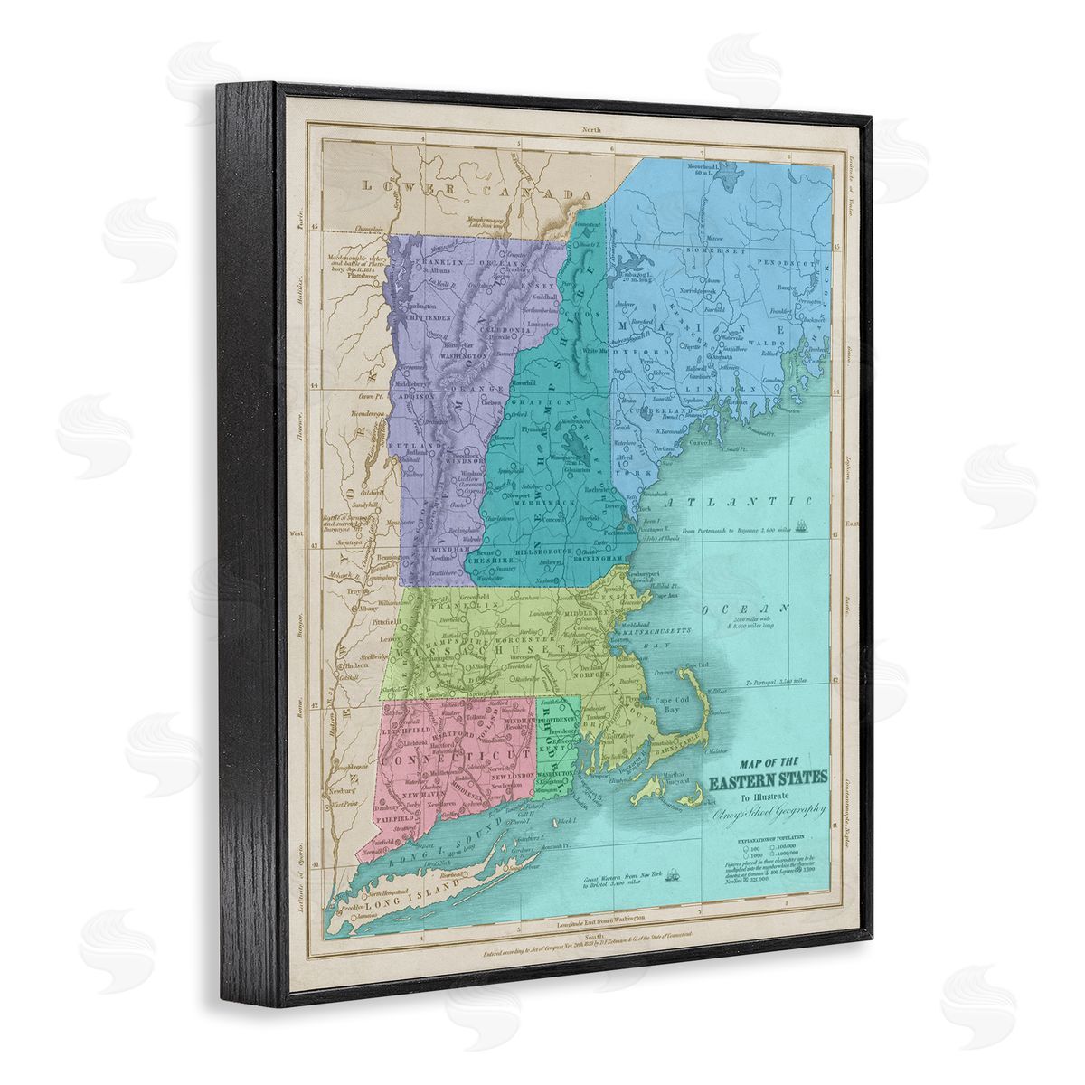 Stupell Studio Map Of Eastern States New England Border Lines Black Framed Giclee Wall Art