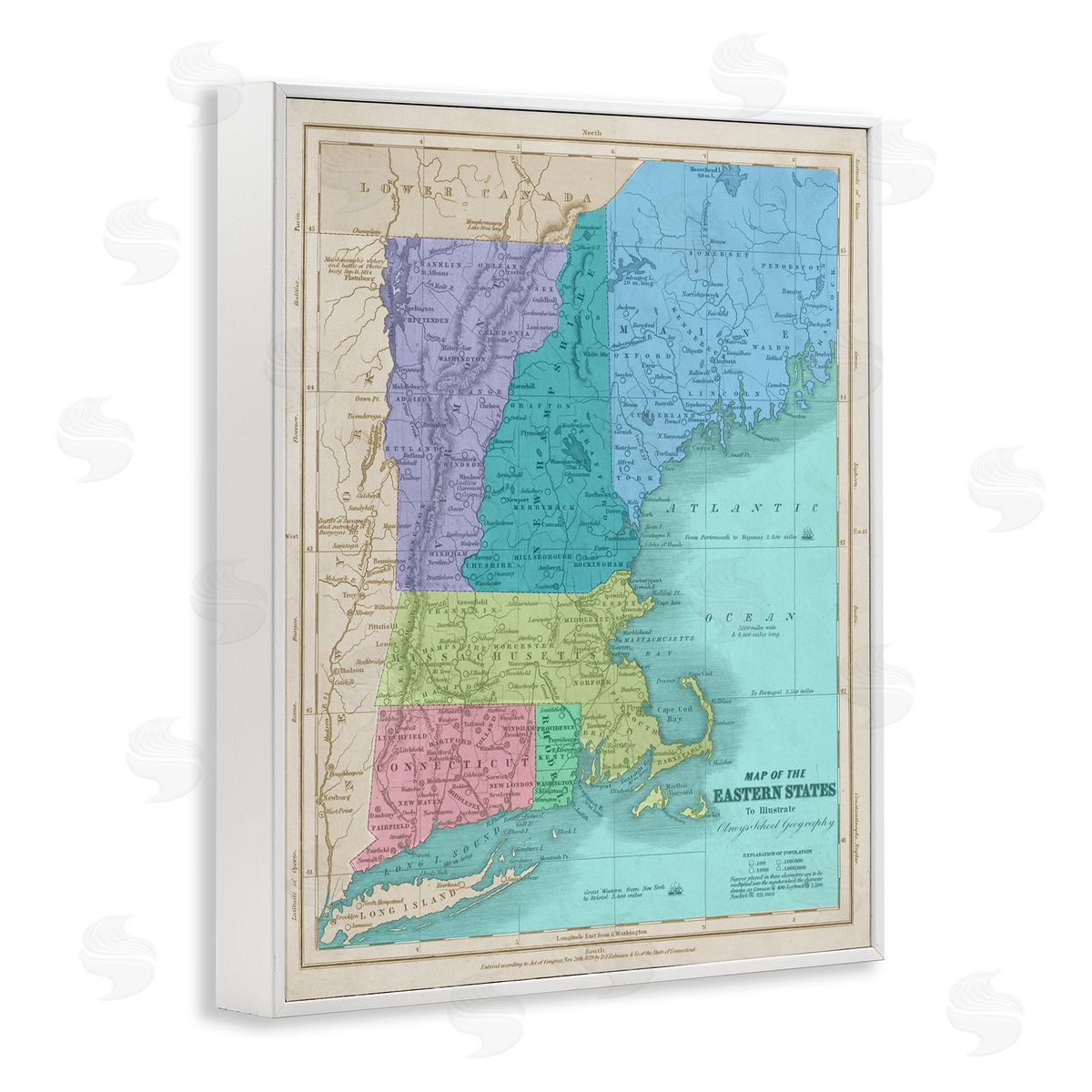 Stupell Studio Map Of Eastern States New England Border Lines White Framed Giclee Wall Art