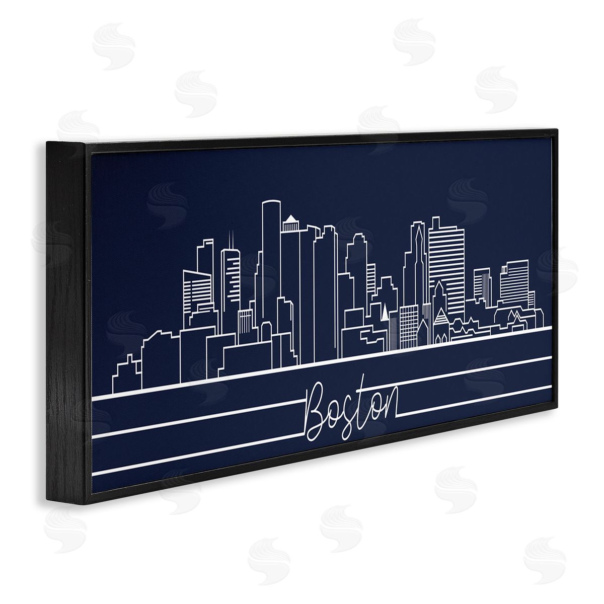 Stupell Studio Boston City Skyline Outline Deep Blue White Black Framed Giclee Wall Art