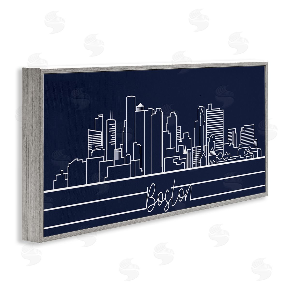 Stupell Studio Boston City Skyline Outline Deep Blue White Gray Framed Giclee Wall Art