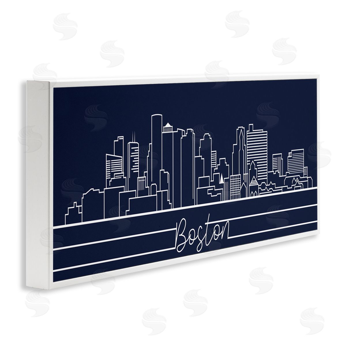 Stupell Studio Boston City Skyline Outline Deep Blue White White Framed Giclee Wall Art
