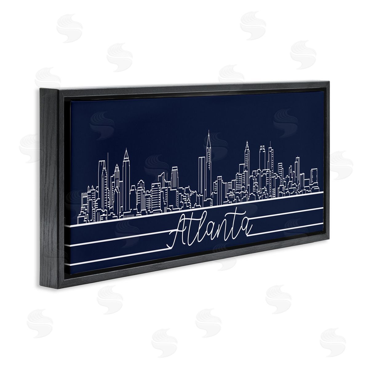 Stupell Studio Atlanta Georgia Linework City Skyline Deep Blue Black Floater Frame Canvas Art