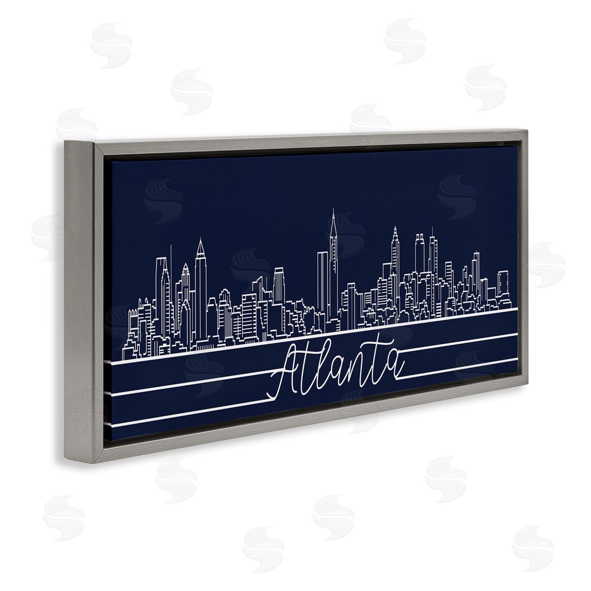 Stupell Studio Atlanta Georgia Linework City Skyline Deep Blue Gray Floater Frame Canvas Art