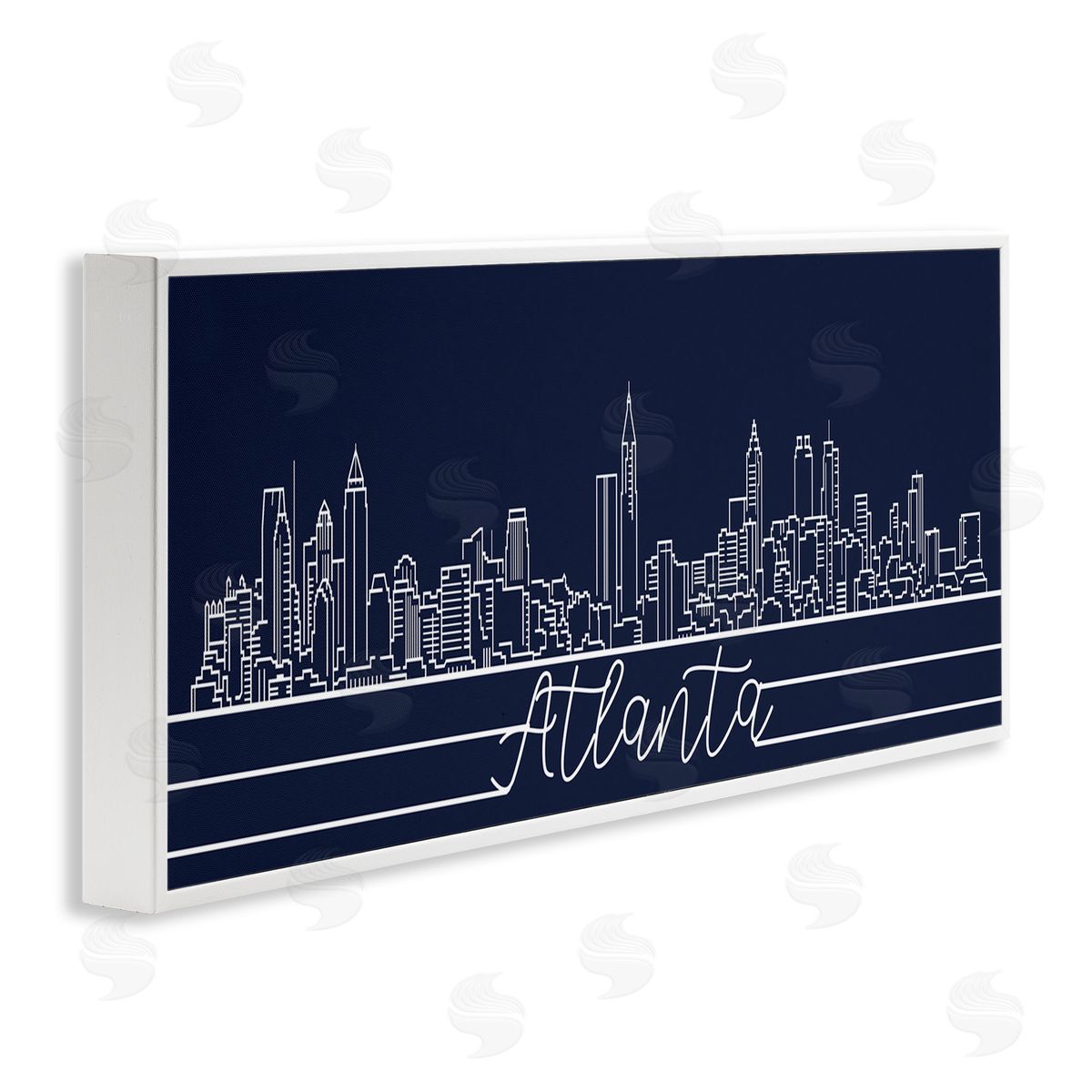 Stupell Studio Atlanta Georgia Linework City Skyline Deep Blue White Framed Giclee Wall Art