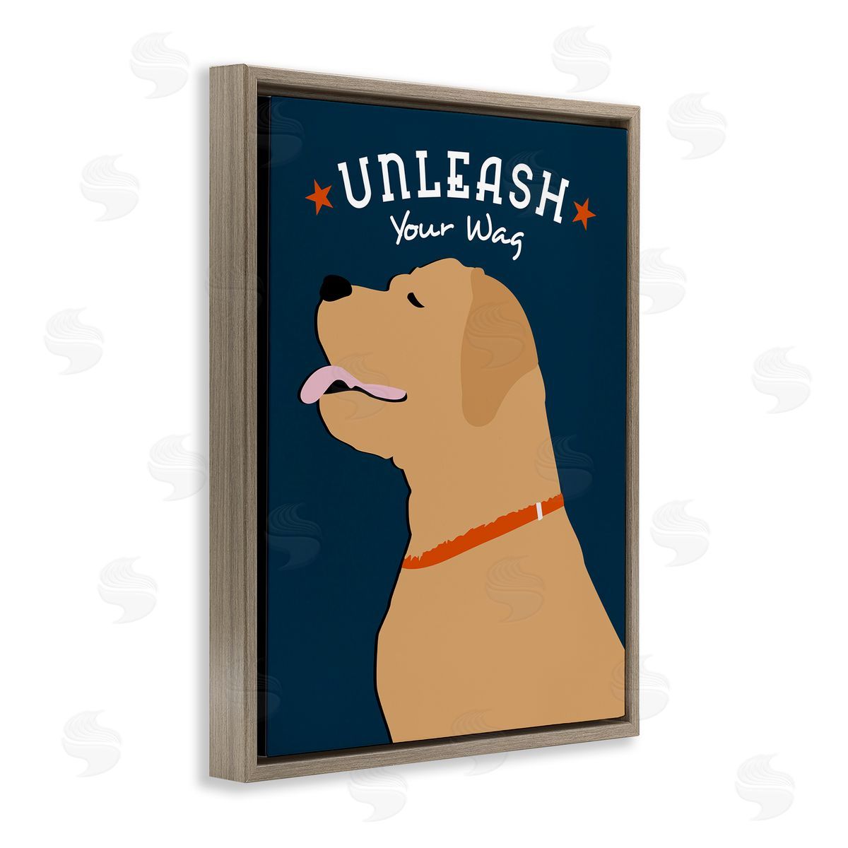 Ginger Oliphant Unleash Your Wag Phrase Golden Labrador Dog Brown Floater Frame Canvas Art