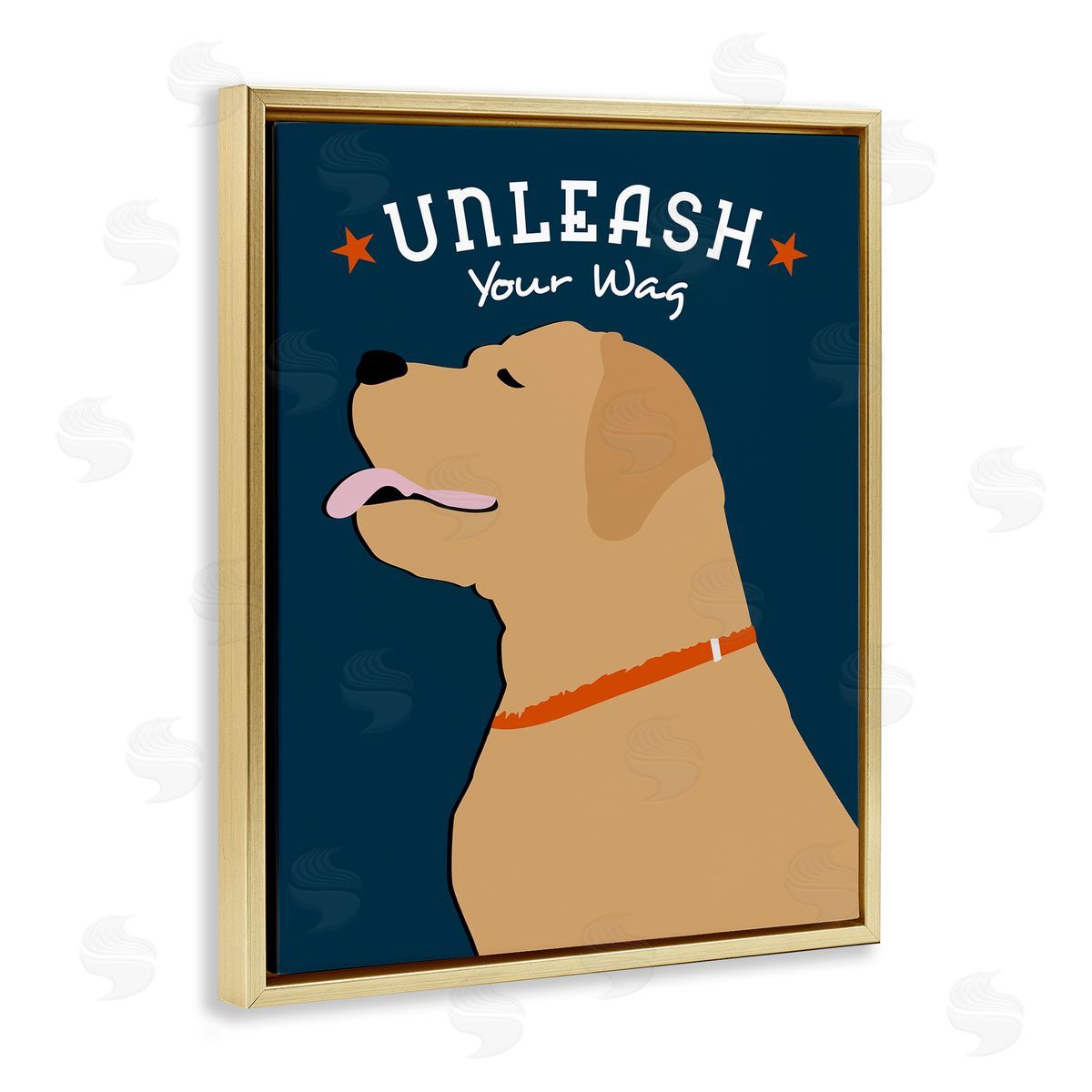 Ginger Oliphant Unleash Your Wag Phrase Golden Labrador Dog Gold Floater Frame Canvas Art