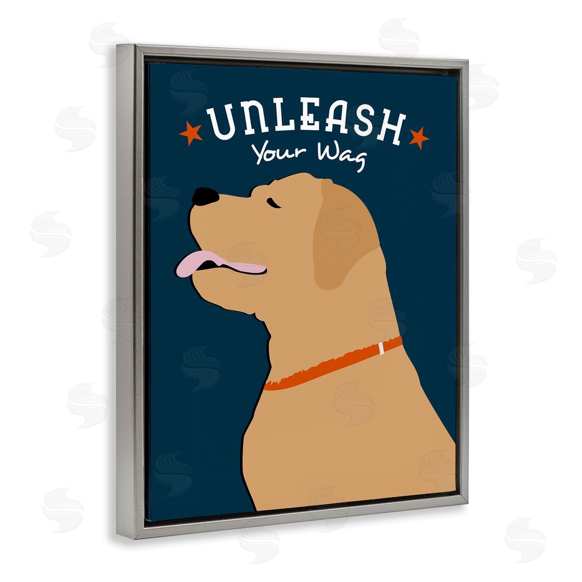 Ginger Oliphant Unleash Your Wag Phrase Golden Labrador Dog Gray Floater Frame Canvas Art