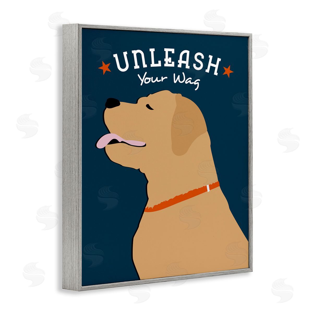 Ginger Oliphant Unleash Your Wag Phrase Golden Labrador Dog Gray Framed Giclee Wall Art