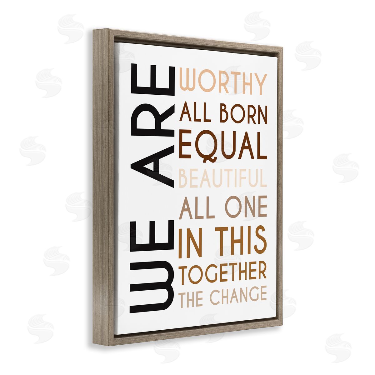Tenisha Proctor We Are Worthy Inspirational Phrase Equality Statement Brown Floater Frame Canvas Art