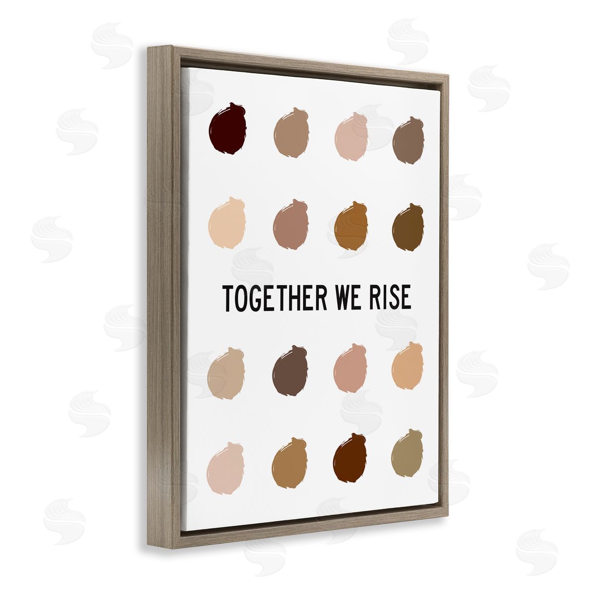 Tenisha Proctor Together We Rise Inspirational Phrase Neutral Tone Marks Brown Floater Frame Canvas Art