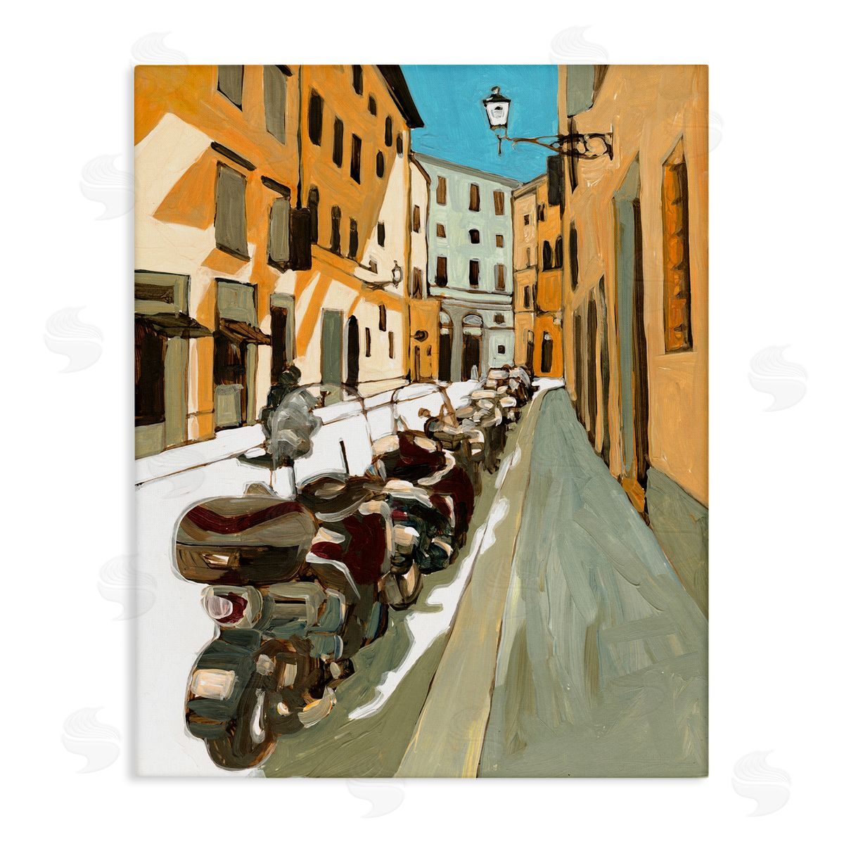 Bart E. Slyp Row of Mopeds Yellow European City Street Canvas Wall Art