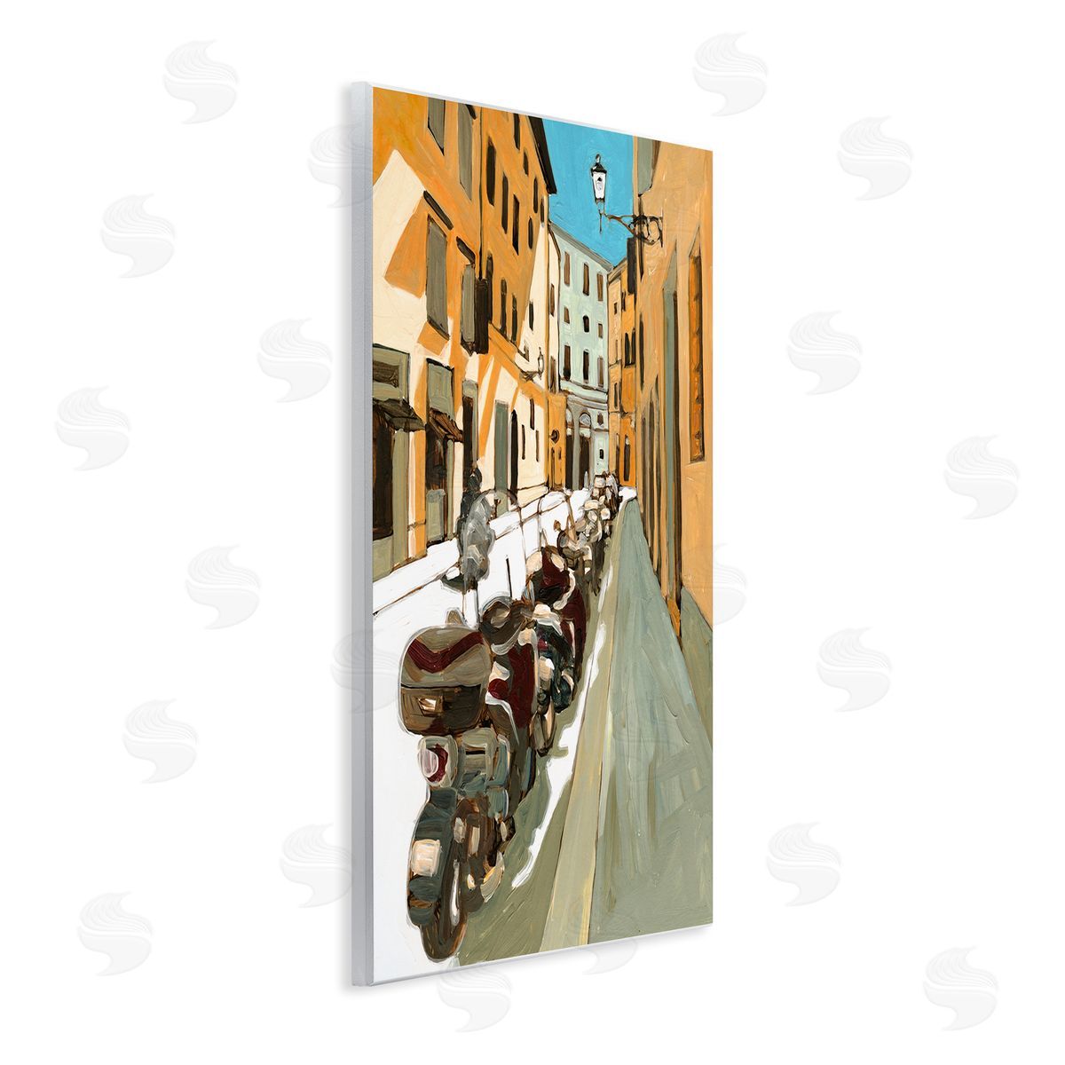 Bart E. Slyp Row of Mopeds Yellow European City Street Wall Plaque Art