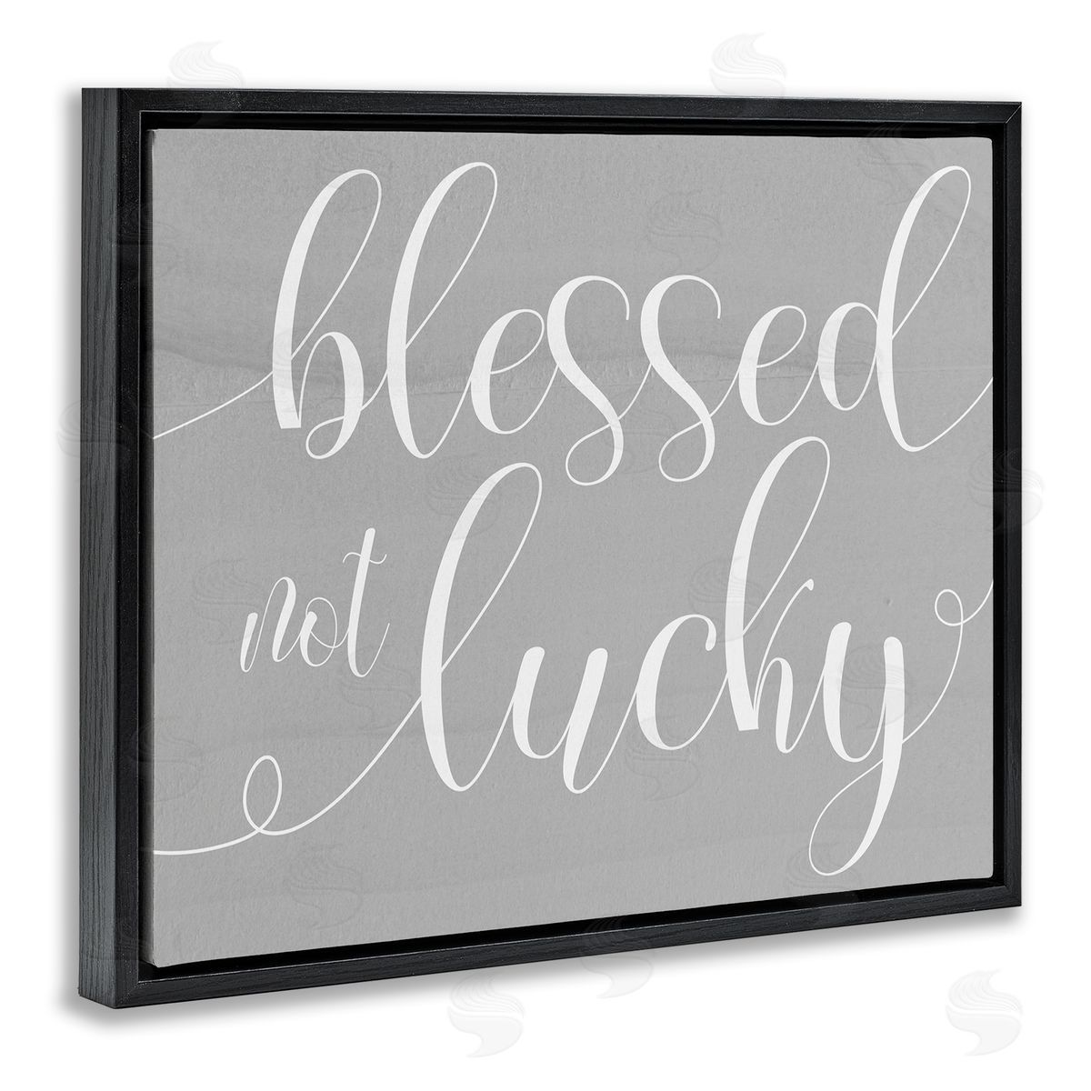 Stupell Studio Blessed Not Lucky Quote Soft Cursive Typography Black Floater Frame Canvas Art