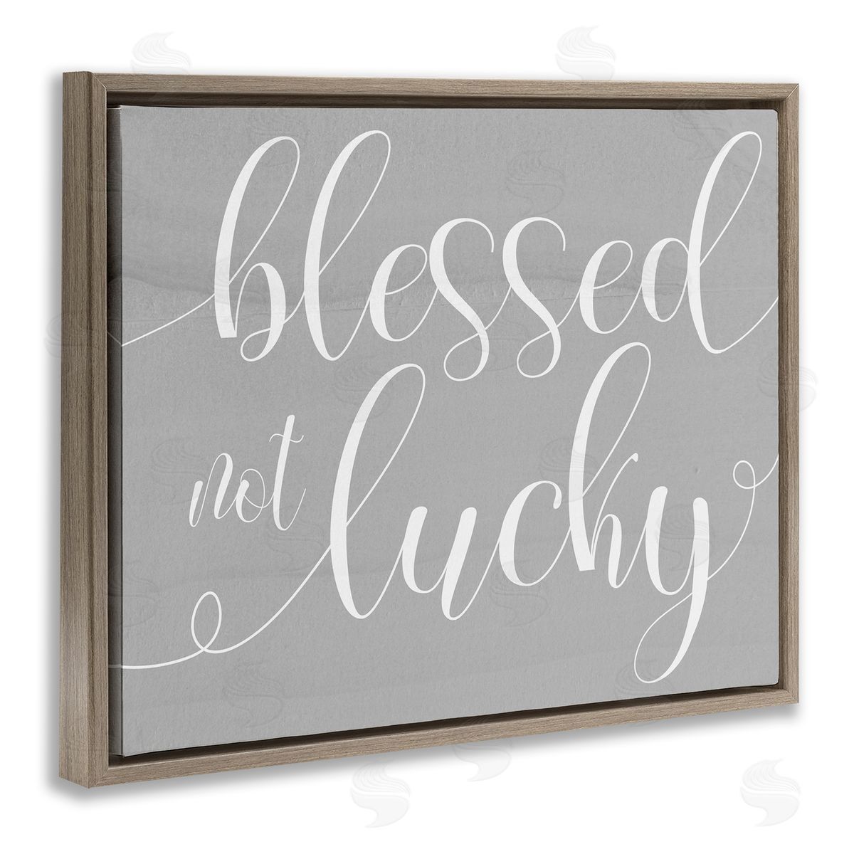 Stupell Studio Blessed Not Lucky Quote Soft Cursive Typography Brown Floater Frame Canvas Art