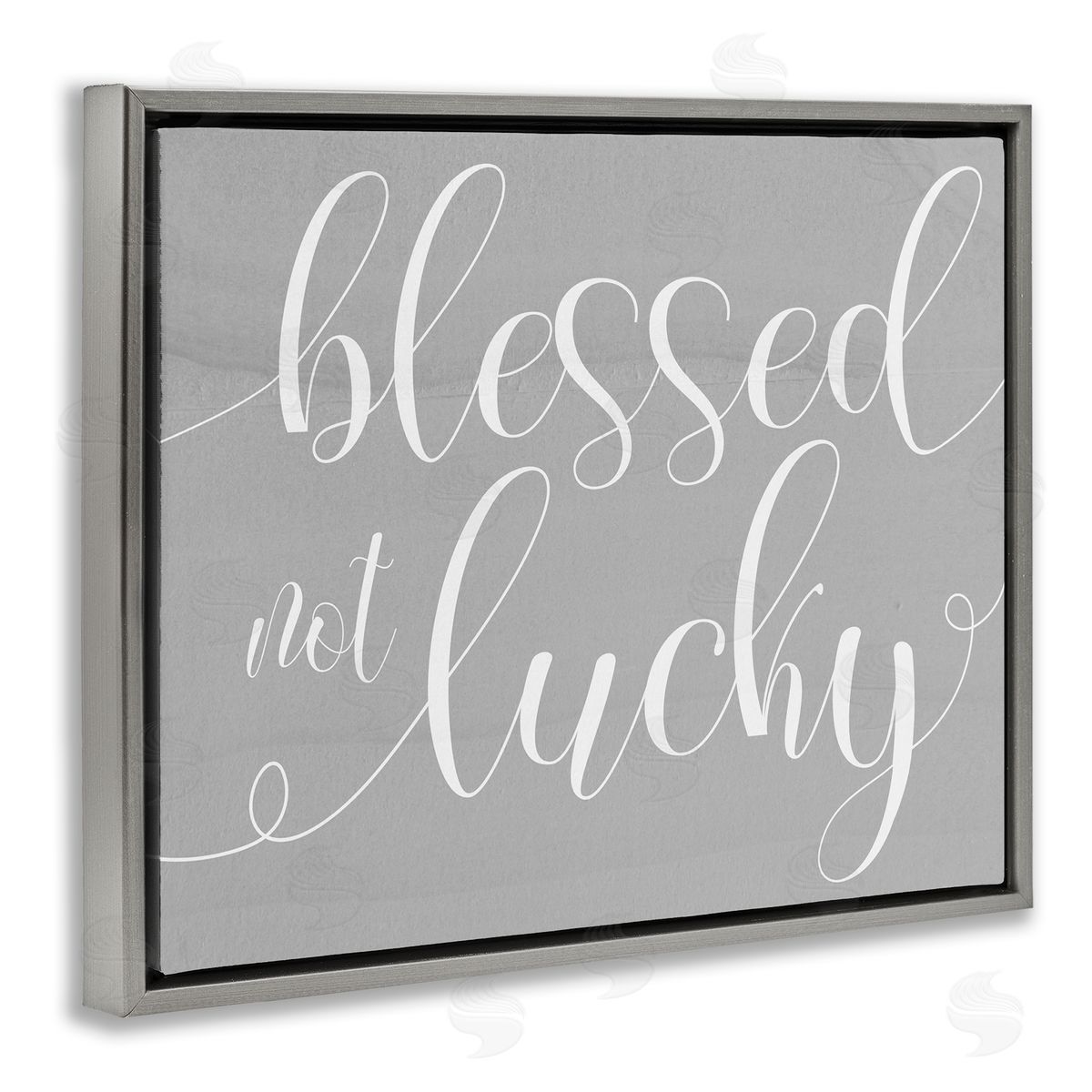 Stupell Studio Blessed Not Lucky Quote Soft Cursive Typography Gray Floater Frame Canvas Art