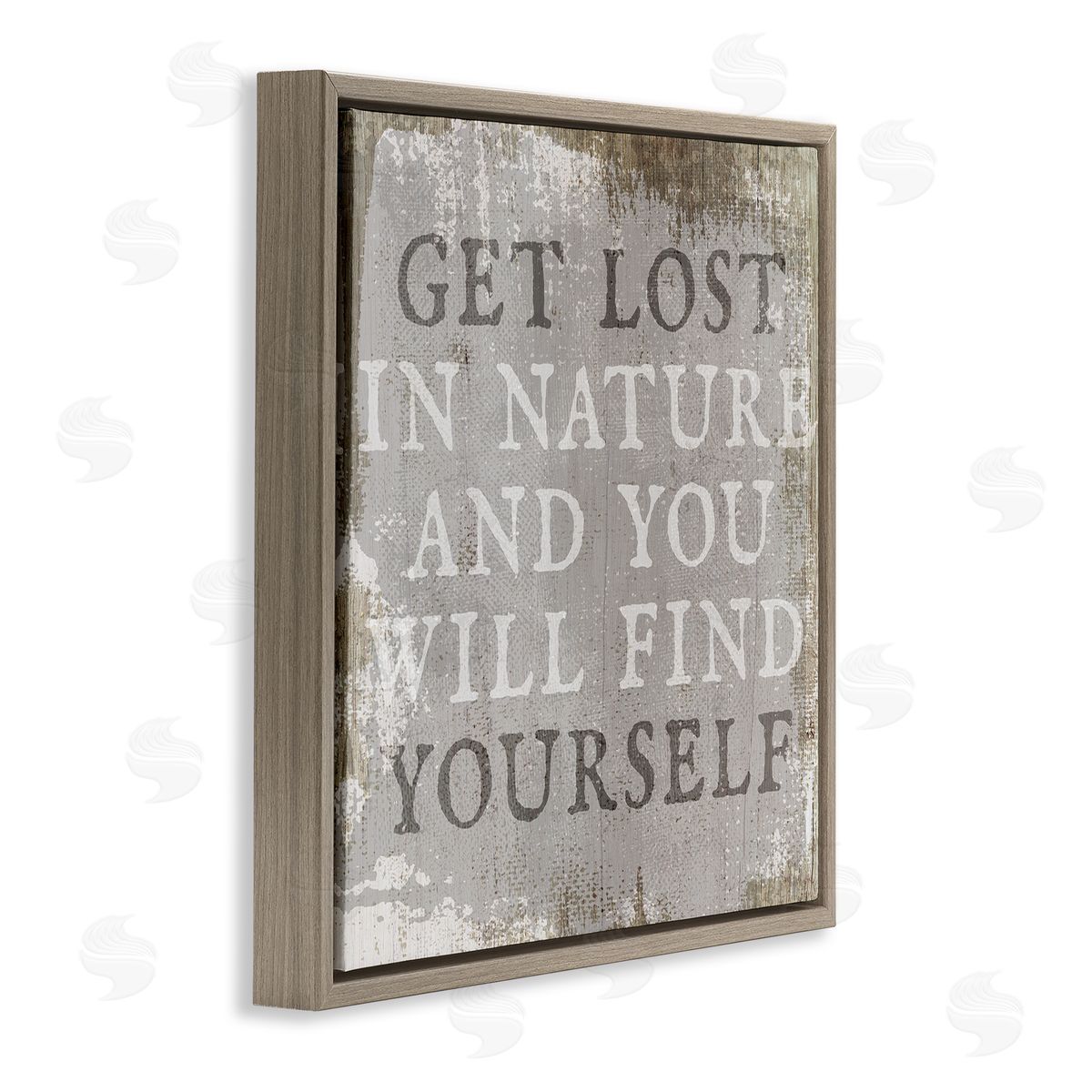 Stupell Studio Get Lost In Nature Phrase Grey Rustic Distress Brown Floater Frame Canvas Art