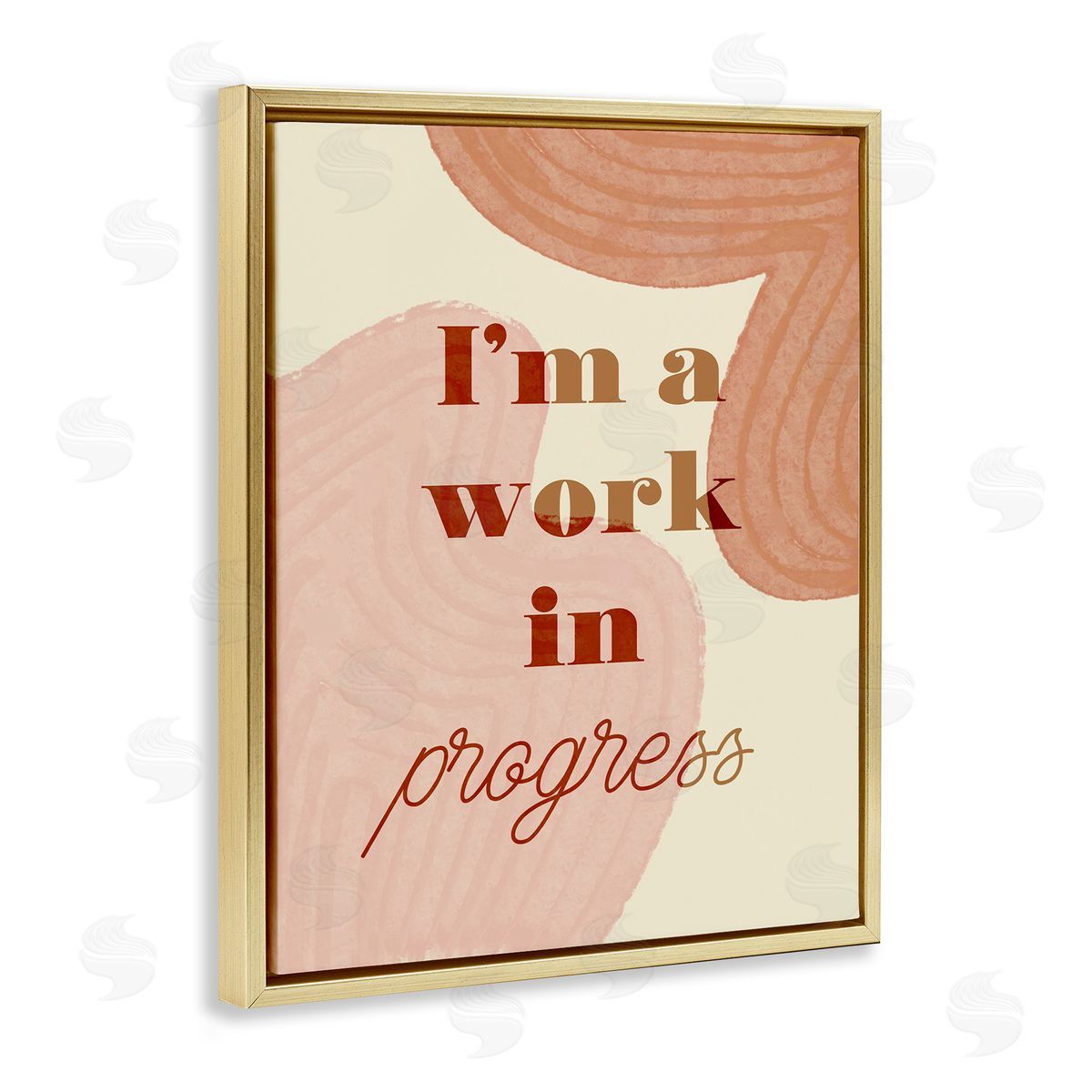 Stupell Studio Work In Progress Phrase Abstract Warm Shapes Gold Floater Frame Canvas Art
