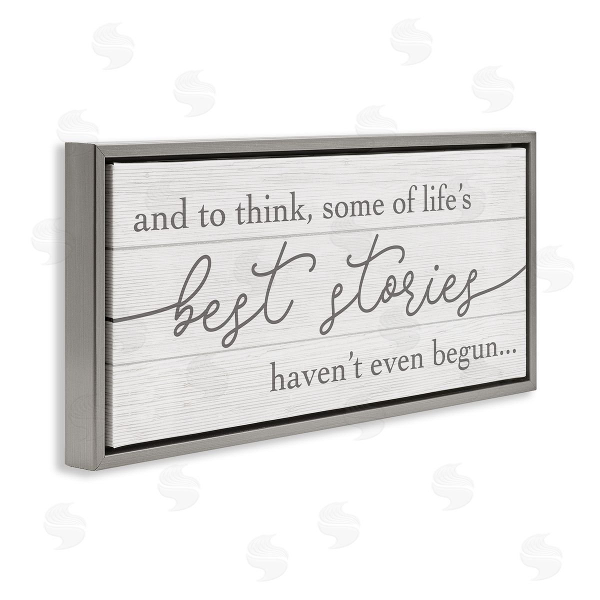 Stupell Studio Life's Best Stories Haven't Begun Phrase White Grey Gray Floater Frame Canvas Art