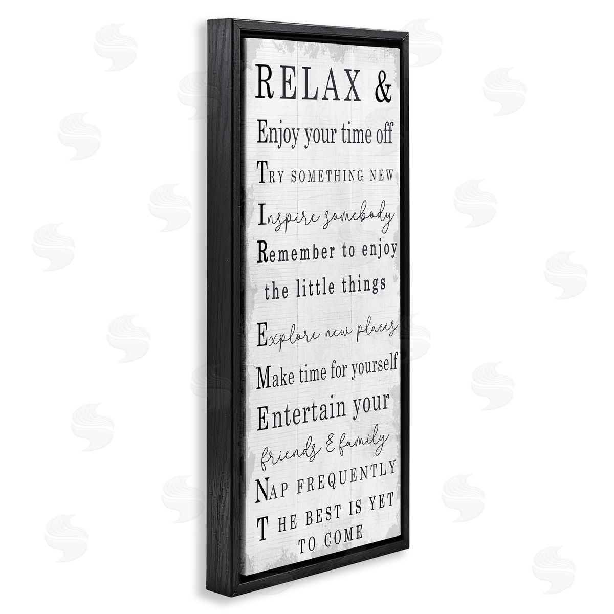 Stupell Studio Relax and Enjoy Retirement Phrases Self-Care Message Black Floater Frame Canvas Art