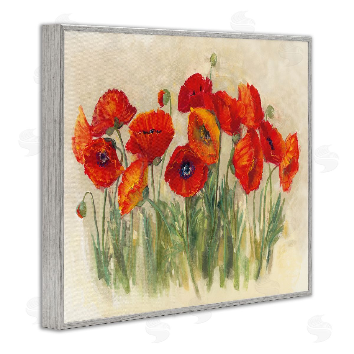 Carol Rowan Red Poppy Florals Soft Green Meadow Grass Gray Framed Giclee Wall Art