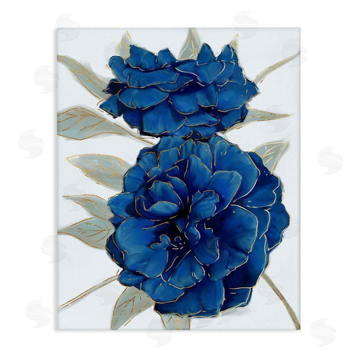 Ziwei Li Bold Blue Carnation Florals Gold Line Detail Canvas Wall Art