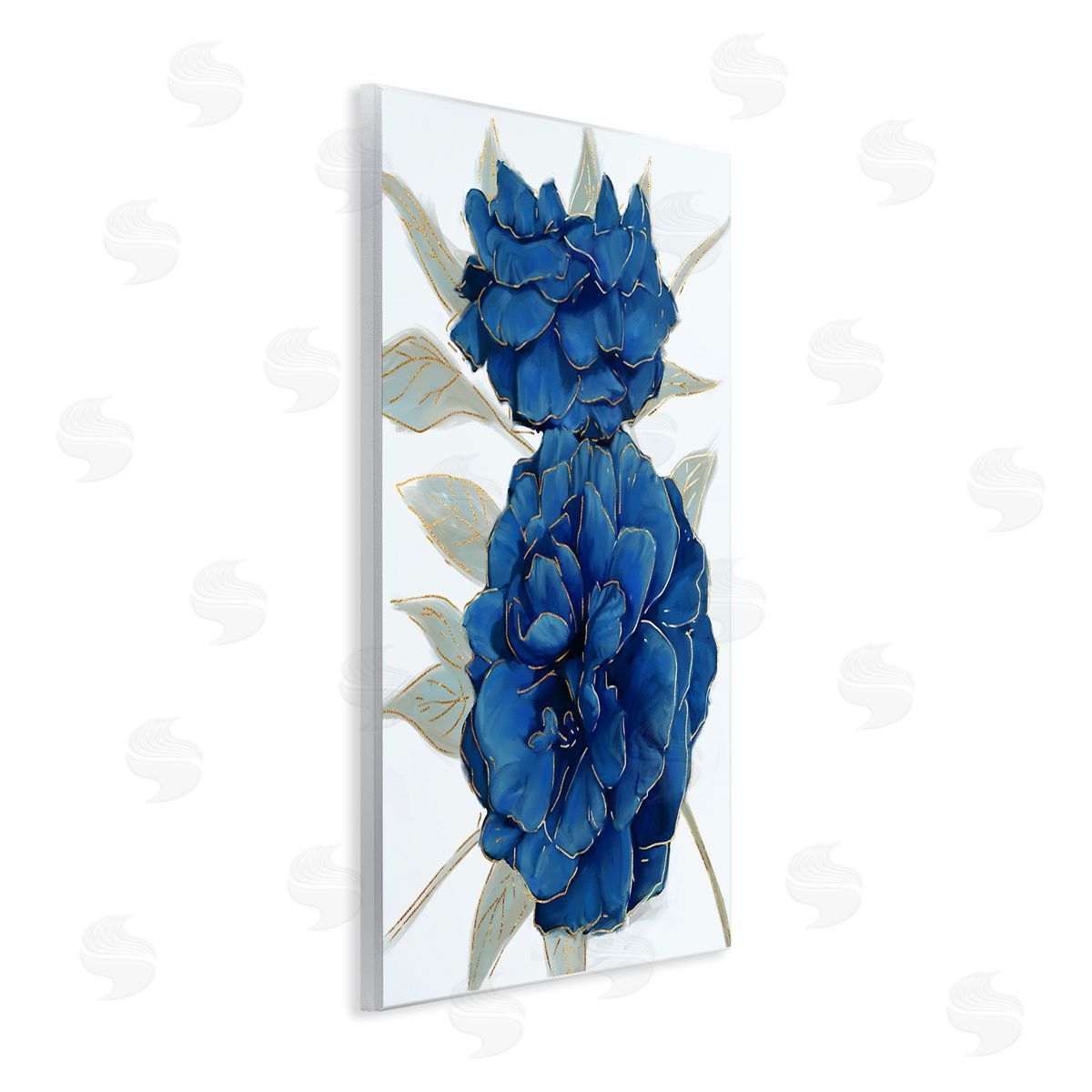 Ziwei Li Bold Blue Carnation Florals Gold Line Detail Wall Plaque Art