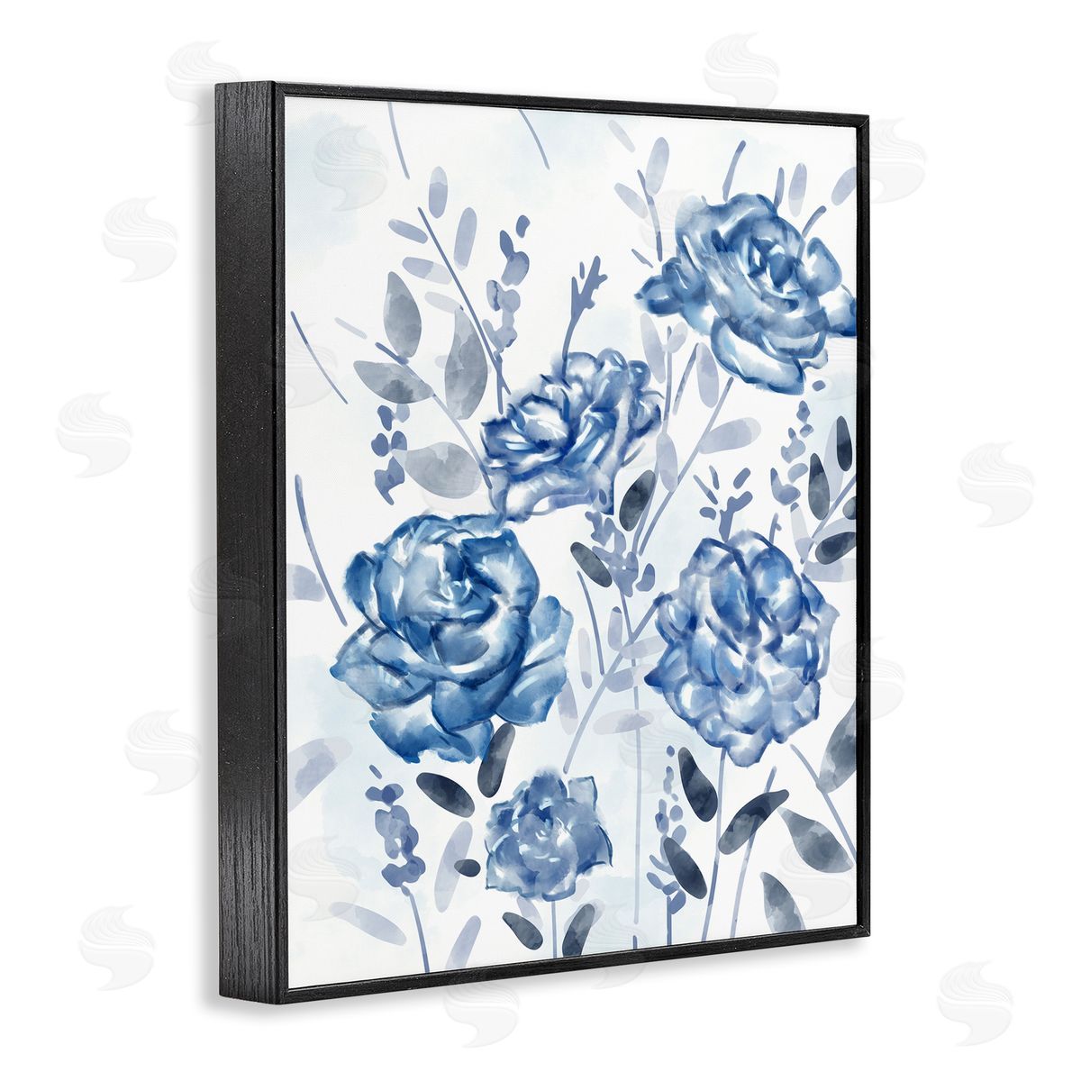 Ziwei Li Blue Rose Garden Abstract Toile Florals Black Framed Giclee Wall Art