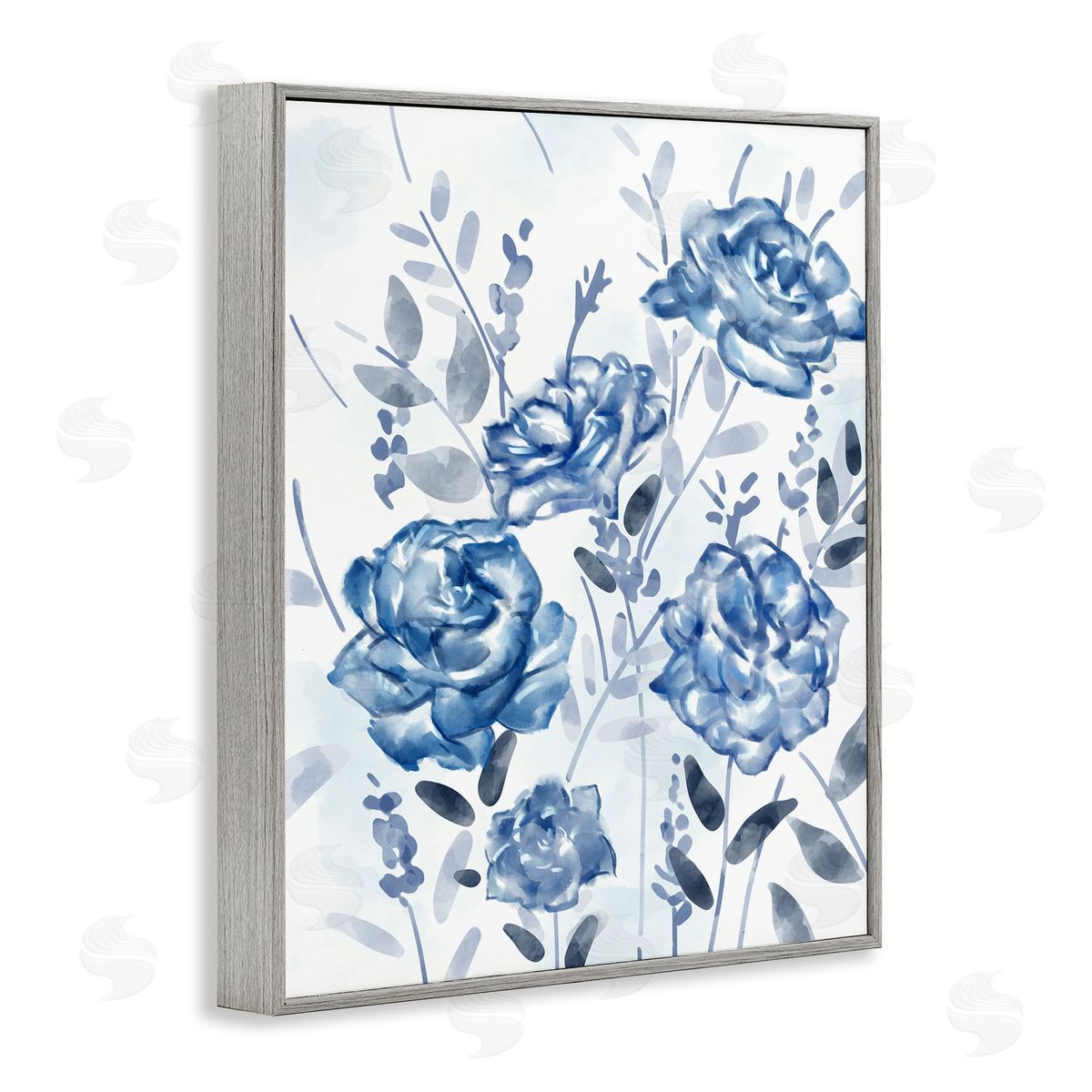 Ziwei Li Blue Rose Garden Abstract Toile Florals Gray Framed Giclee Wall Art