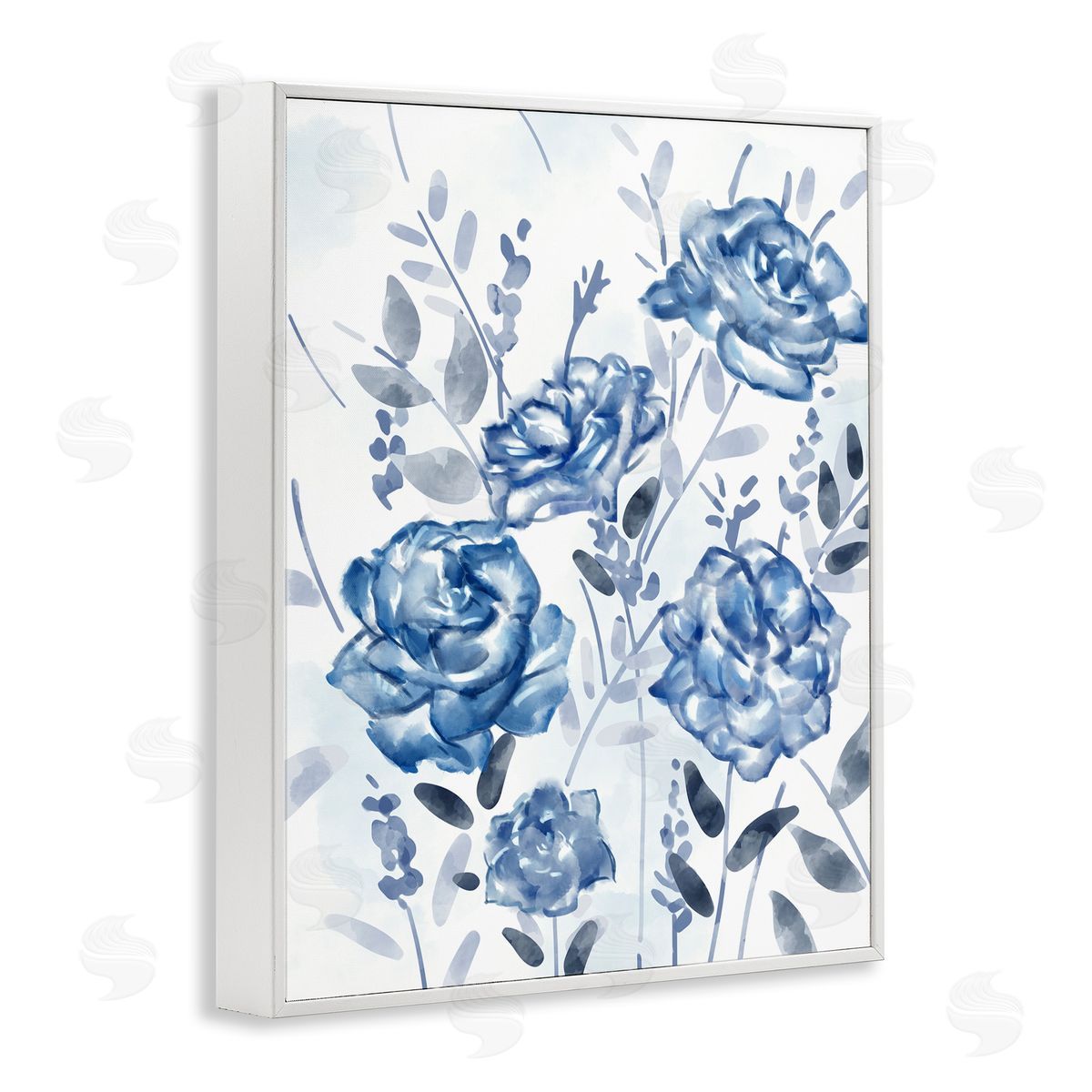 Ziwei Li Blue Rose Garden Abstract Toile Florals White Framed Giclee Wall Art