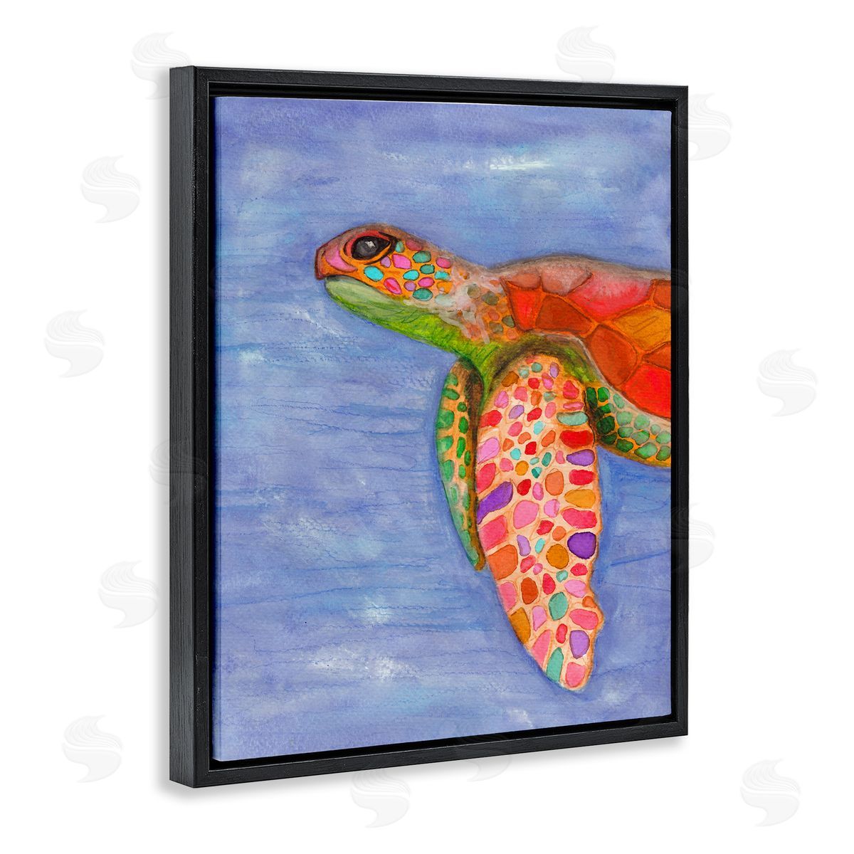 Elvira Errico Rainbow Sea Tortoise Soft Coastal Swimming Portrait Black Floater Frame Canvas Art