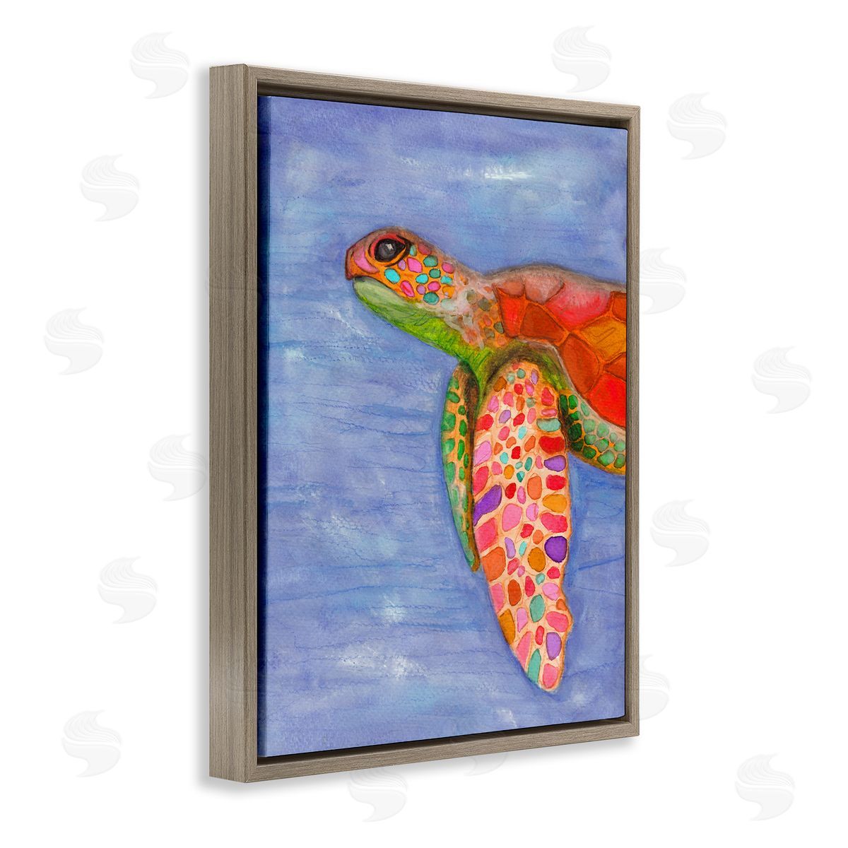 Elvira Errico Rainbow Sea Tortoise Soft Coastal Swimming Portrait Brown Floater Frame Canvas Art