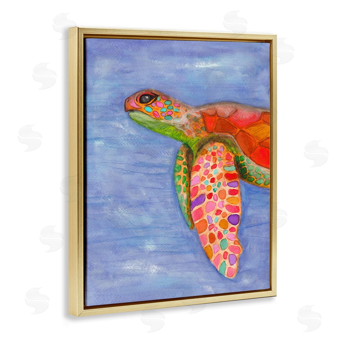Elvira Errico Rainbow Sea Tortoise Soft Coastal Swimming Portrait Gold Floater Frame Canvas Art