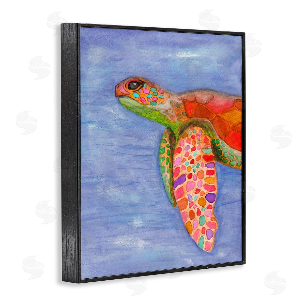 Elvira Errico Rainbow Sea Tortoise Soft Coastal Swimming Portrait Black Framed Giclee Wall Art