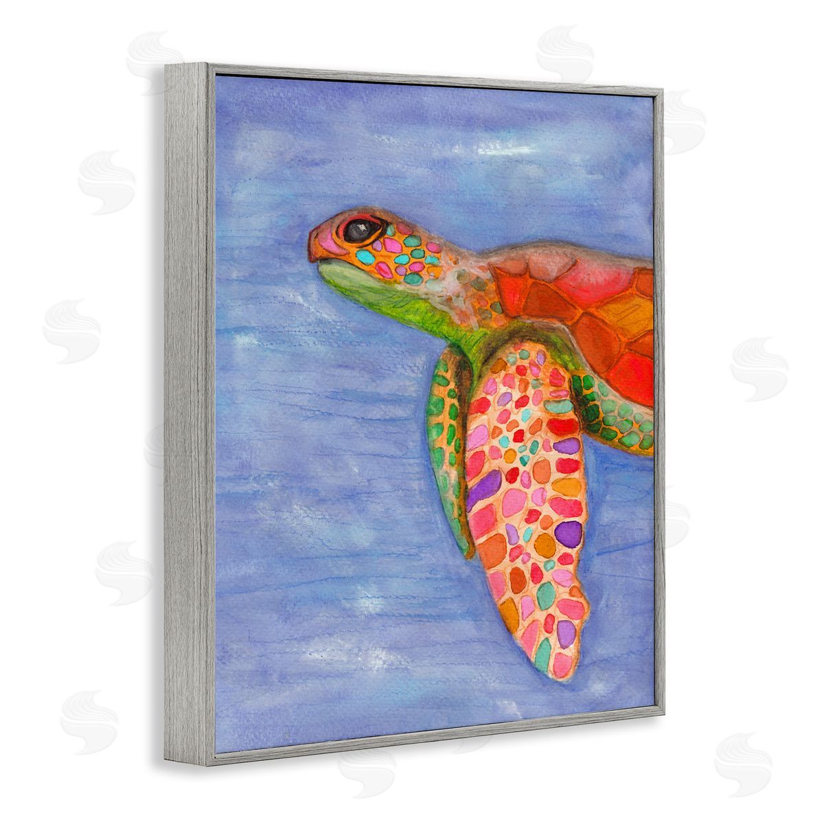 Elvira Errico Rainbow Sea Tortoise Soft Coastal Swimming Portrait Gray Framed Giclee Wall Art