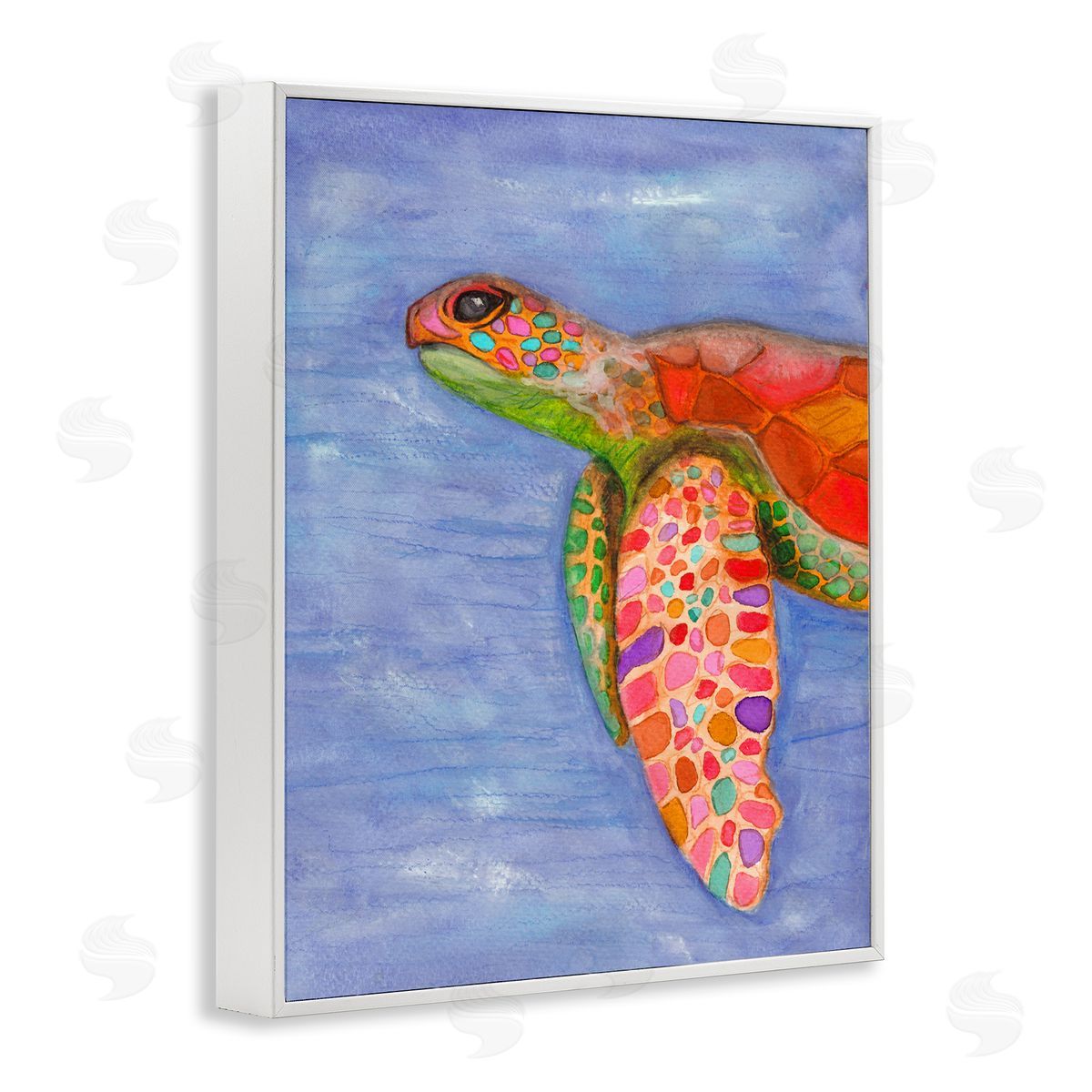 Elvira Errico Rainbow Sea Tortoise Soft Coastal Swimming Portrait White Framed Giclee Wall Art