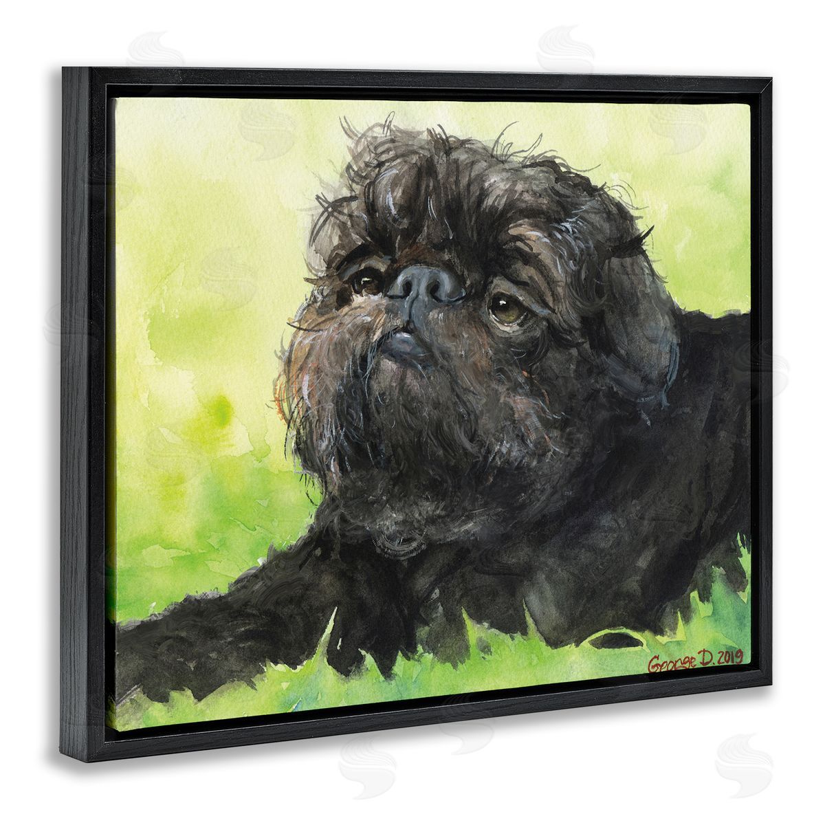 George Dyachenko Brussel Griffon Pet Dog Portrait Green Black Black Floater Frame Canvas Art
