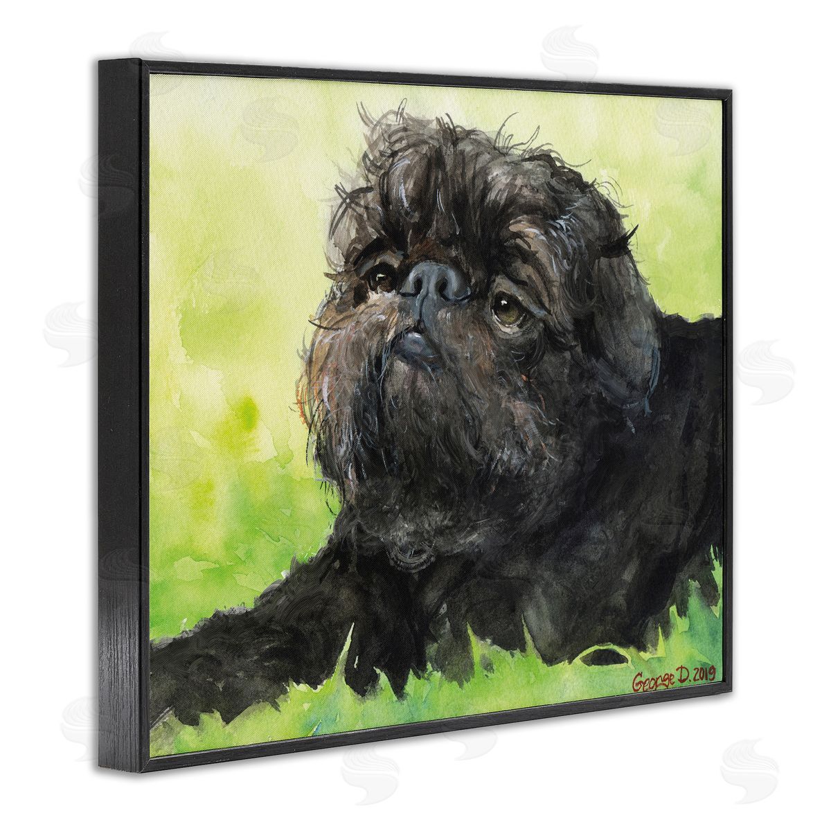 George Dyachenko Brussel Griffon Pet Dog Portrait Green Black Black Framed Giclee Wall Art