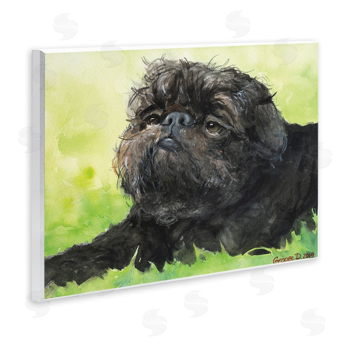 George Dyachenko Brussel Griffon Pet Dog Portrait Green Black Wall Plaque Art