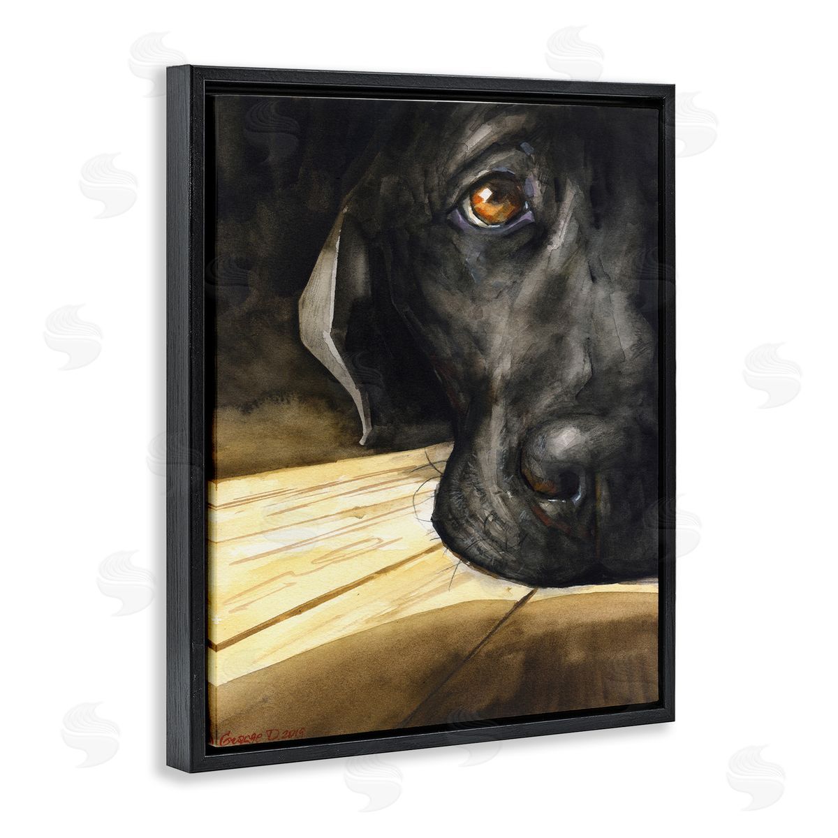 George Dyachenko Labrador Resting Pet Dog Portrait Brown Black Black Floater Frame Canvas Art